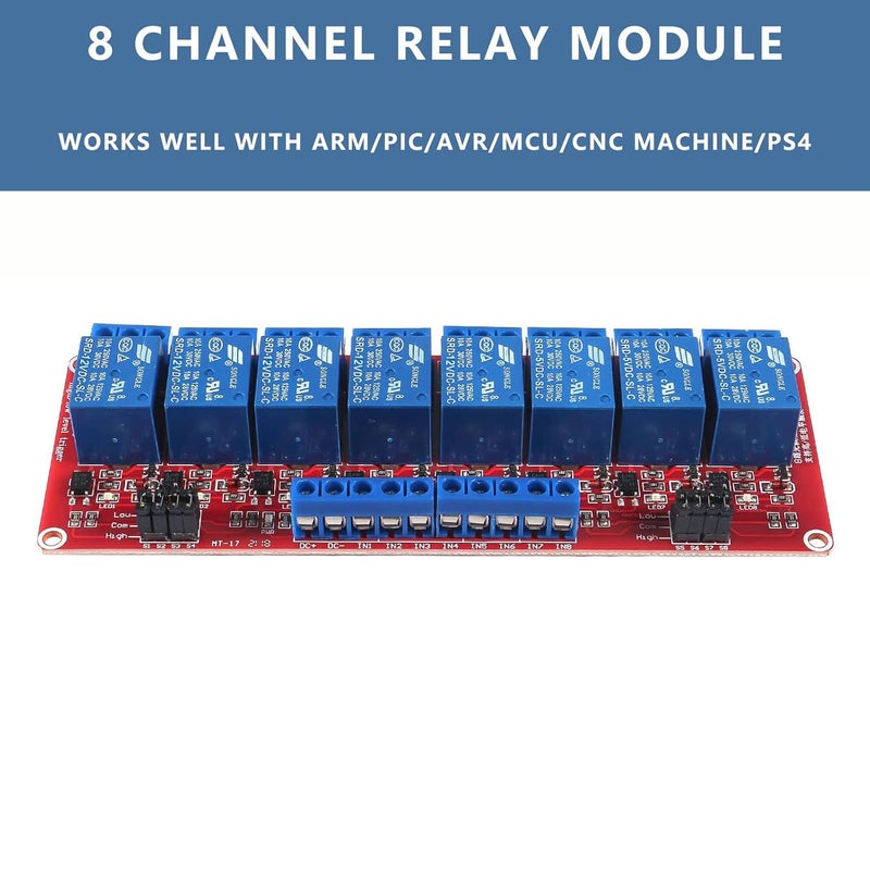 hiBCTR 12V 8-Channel Relay Module with Optocoupler Isolation - High/Low Level Trigger 10A 250VAC for Arduino/PLC Industrial Control - Image 2